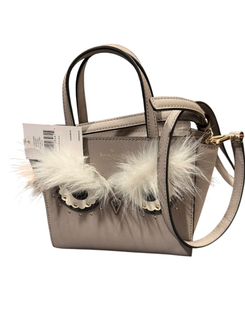 kate spade Taupe Mini Tote with Cream Fur Trim